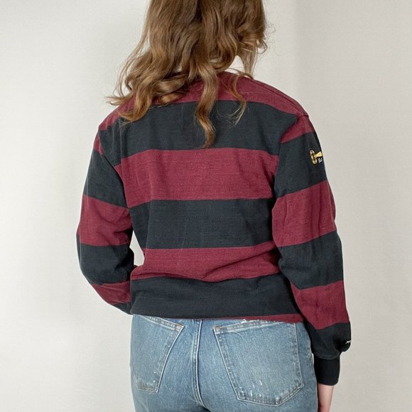 Vintage Rugby Preppy Oversized Color-Block Collared Long Sleeve Barbarian Shirt - Picture 2 of 9